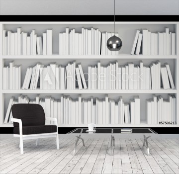 Picture of bookcase with white books
